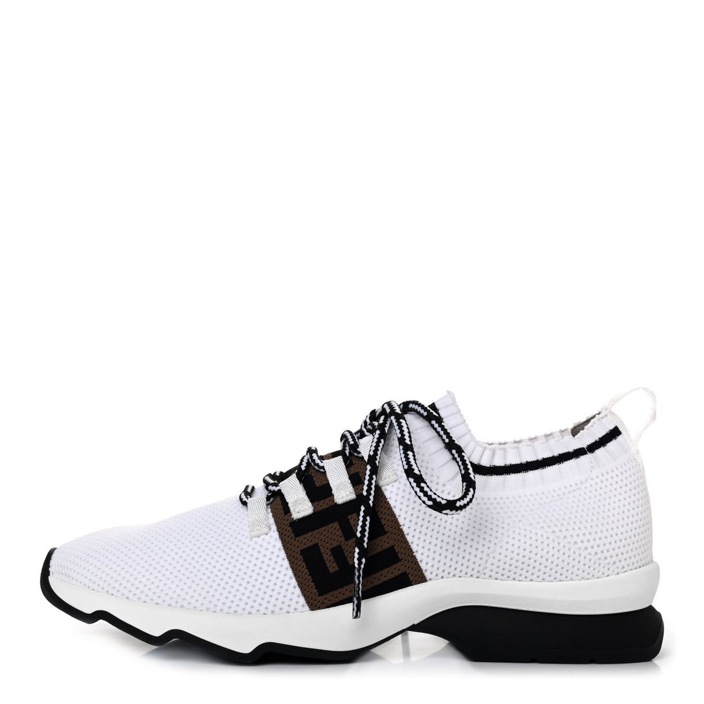 Stretch Knit Jacquard FF Lace-Up Sock Sneakers 39 Tobacco White Black