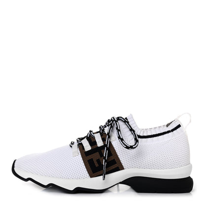 Fendi Stretch Knit Jacquard FF Lace-Up Sock Sneakers 39 Tobacco White Black 1 of 4
