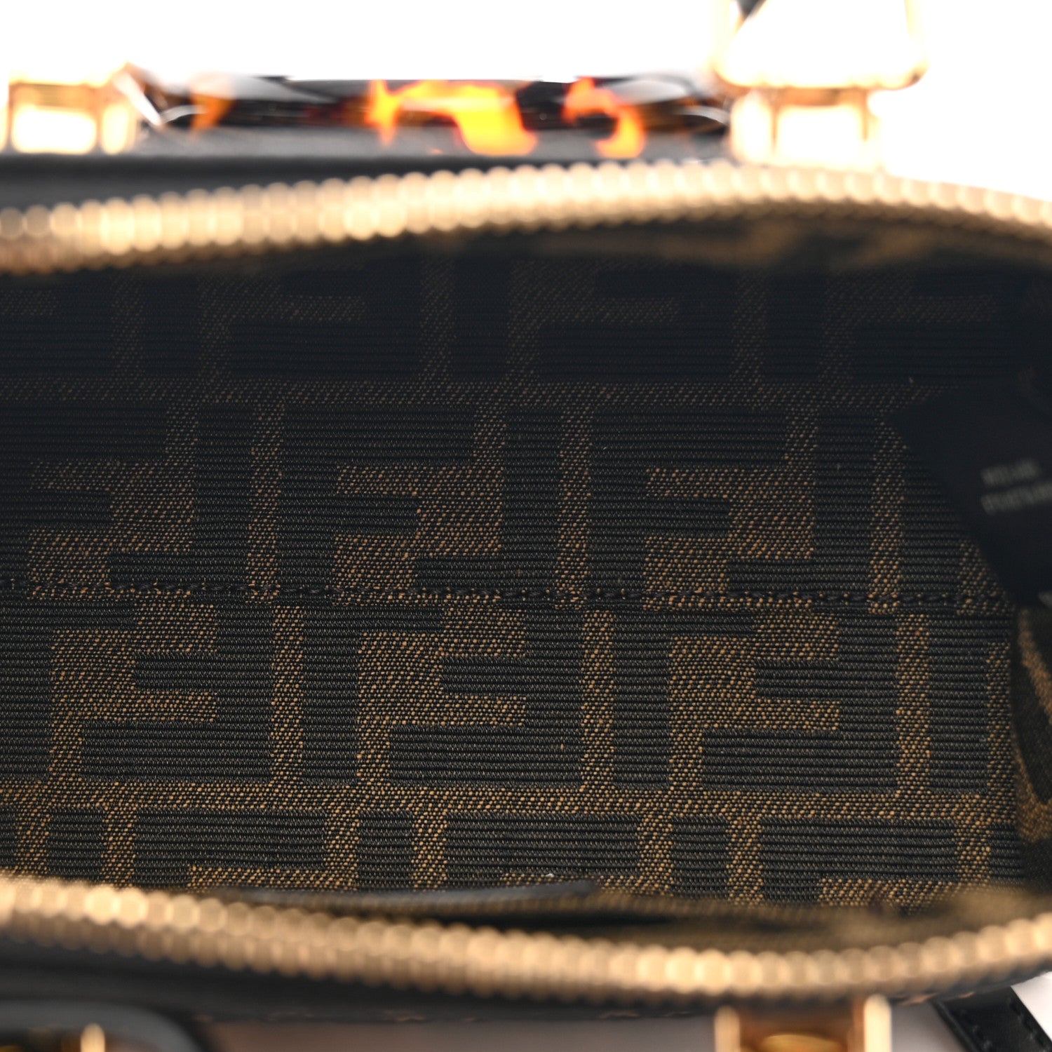 Fendi Raffia Chenille Vitello King Plexiglass Micro FF Mini By The Way Top Handle Boston Bag Naturale Black 5 of 9