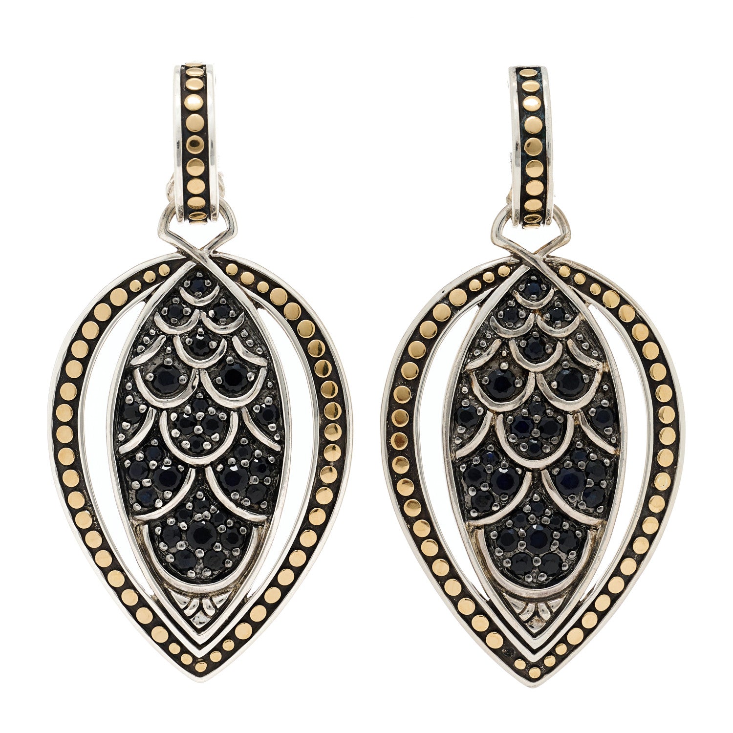 John Hardy Sterling Silver 18K Yellow Gold Black Sapphire Legends Naga Drop Earrings 1 of 5