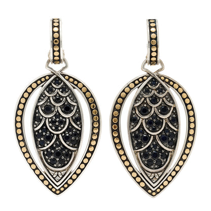 John Hardy Sterling Silver 18K Yellow Gold Black Sapphire Legends Naga Drop Earrings 1 of 5