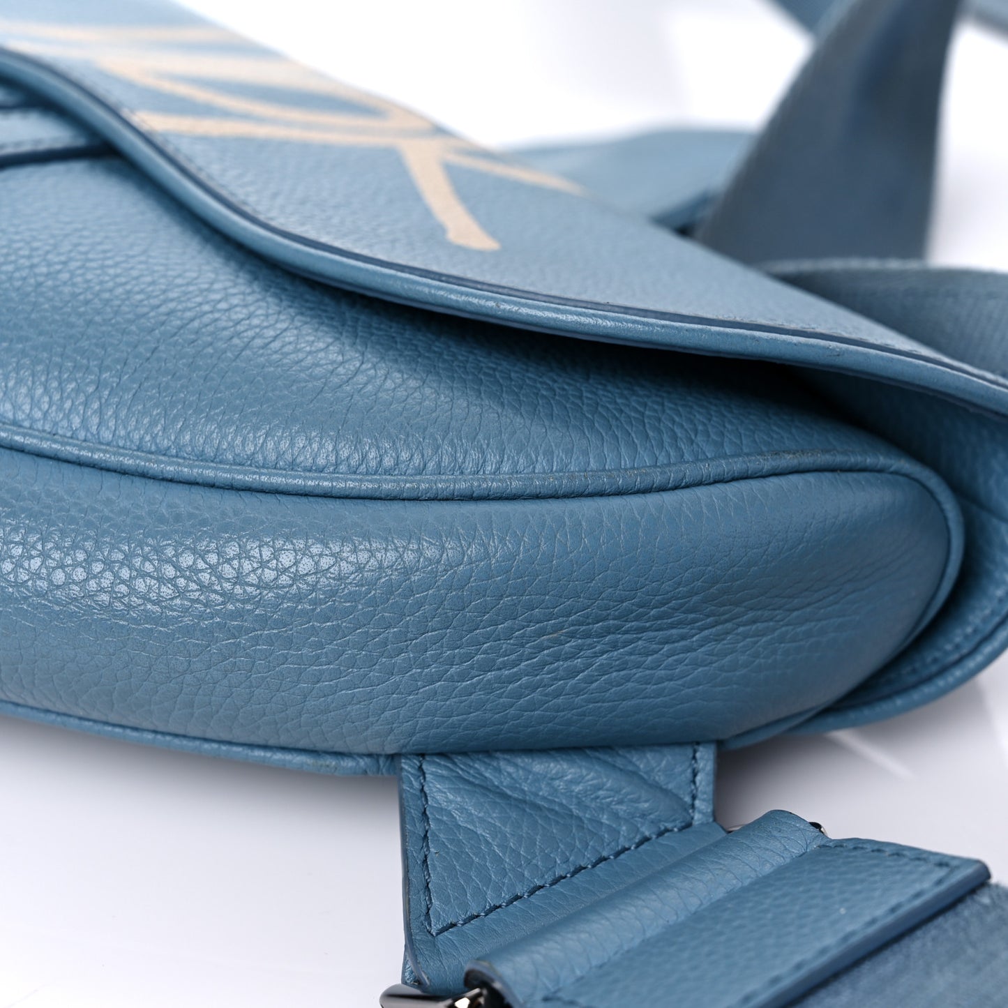 X SHAWN STUSSY Grained Calfskin Saddle Bag Blue