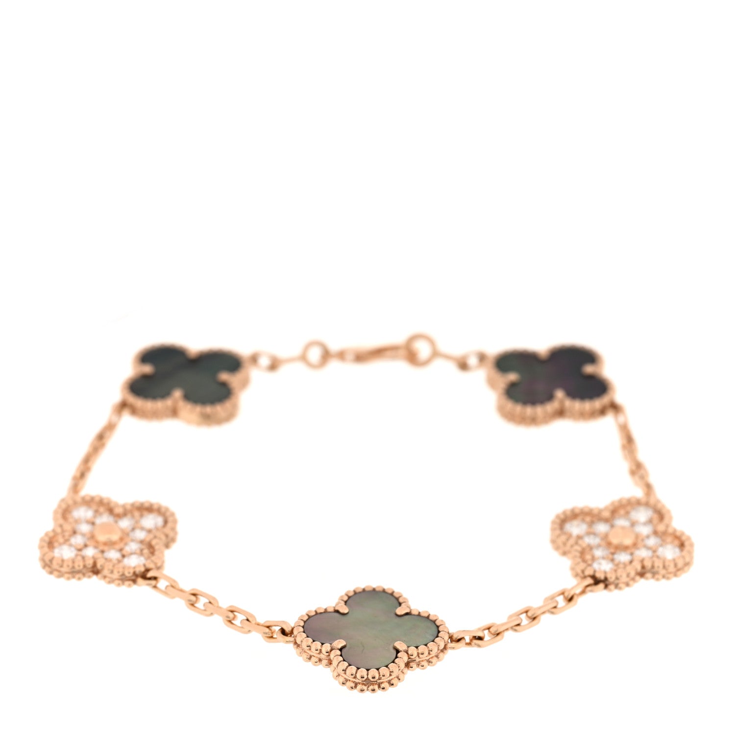 Van Cleef & Arpels 18K Rose Gold Diamond Gray Mother of Pearl 5 Motifs Vintage Alhambra Bracelet 1 of 3