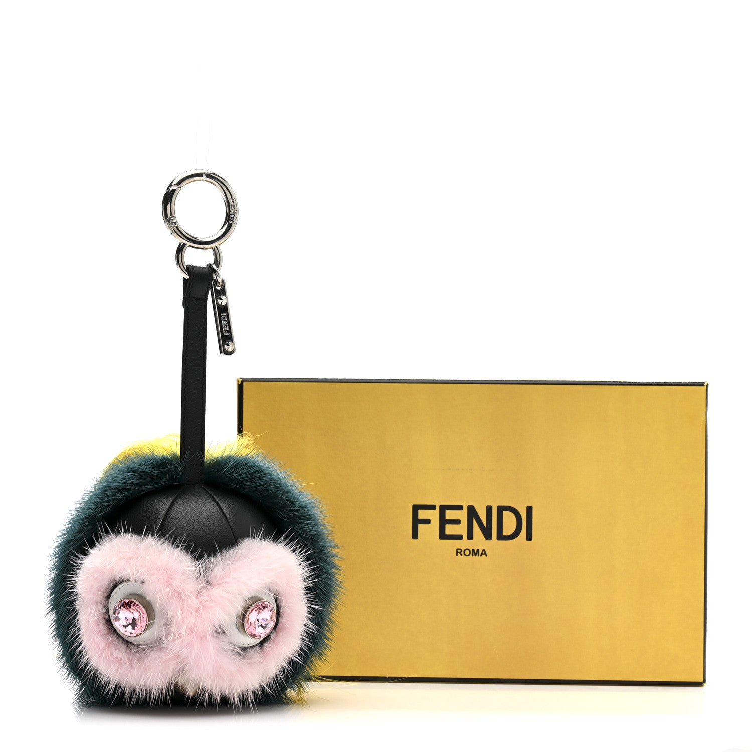 Fendi Mink Goat Fur QuTweet Jungle Bag Bug Charm Green Yellow Pink 5 of 5