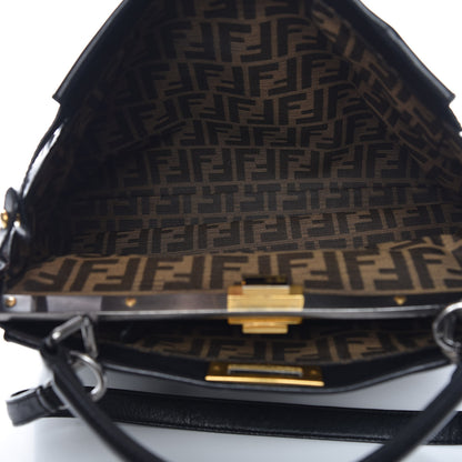 Fendi Goatskin Zucca Large Peekaboo Iconic Satchel Black Tobacco 9 of 20