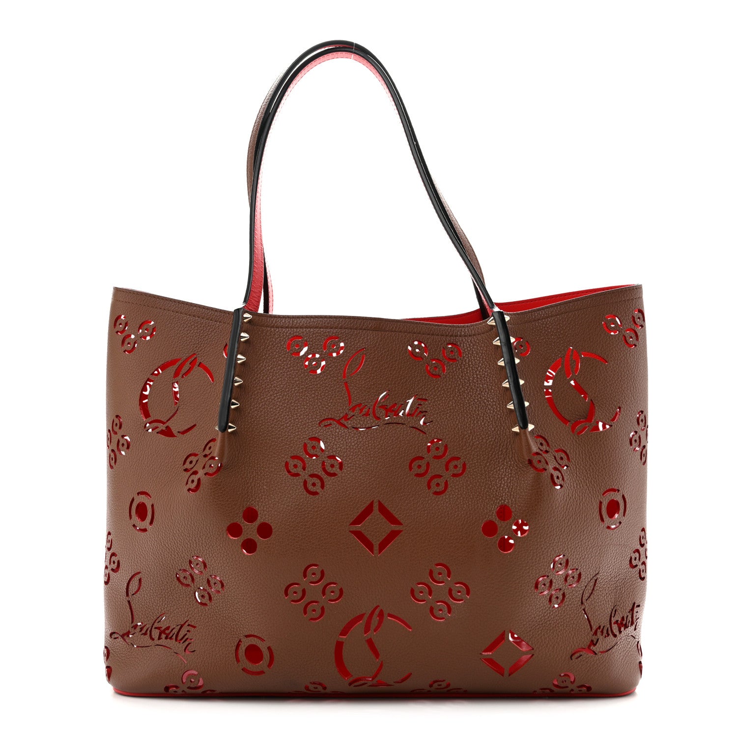 Christian Louboutin Calfskin Loubinthesky Small Perforated Cabarock Spikes Tote Biscotto 1 of 14