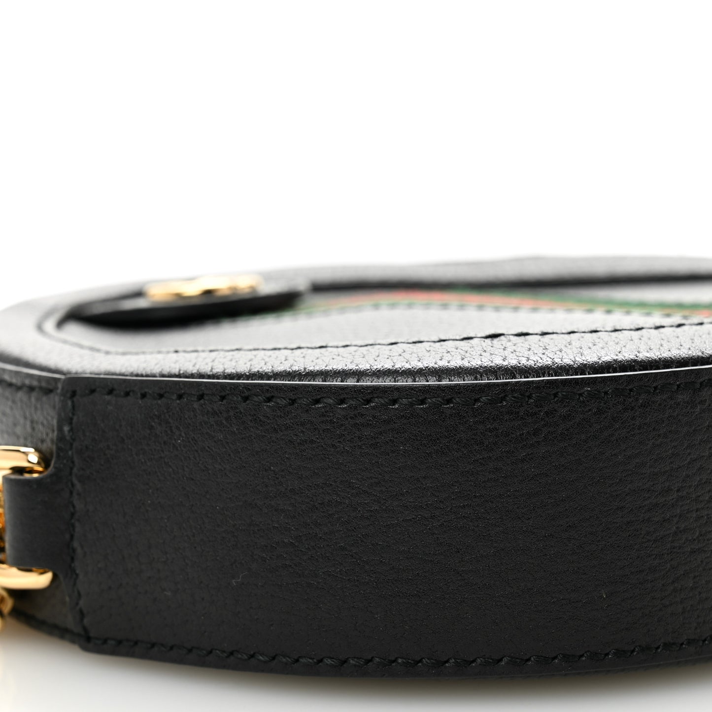 Grained Calfskin Web Mini Ophidia Round Shoulder Bag Black