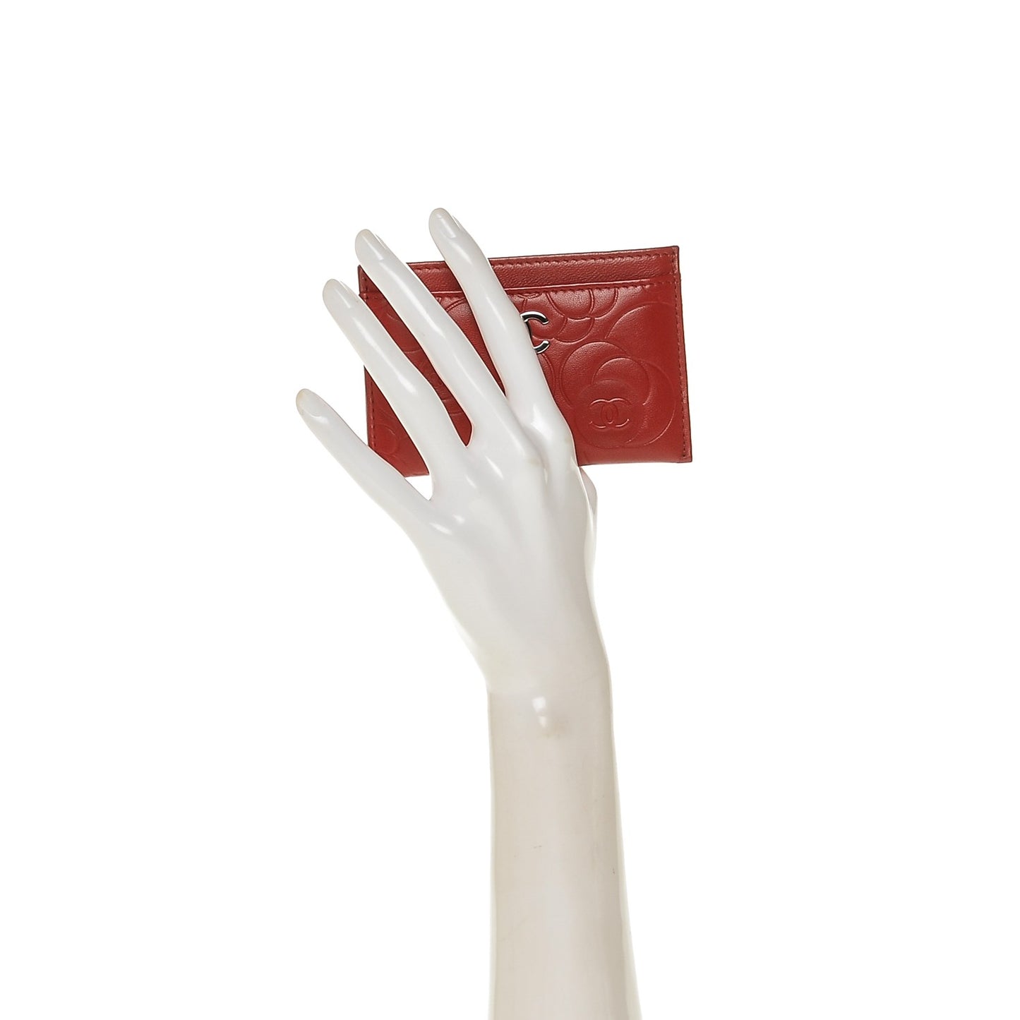Lambskin Camellia Embossed Card Holder Red