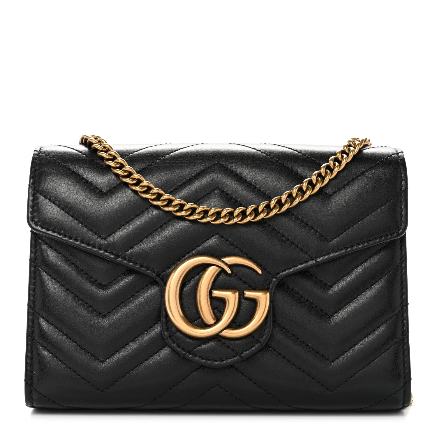 Gucci Calfskin Matelasse GG Marmont Chain Wallet Black 1 of 13