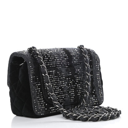 Chanel Wool Velvet Crystal Studded Mini Rectangular Flap Grey Black 3 of 12