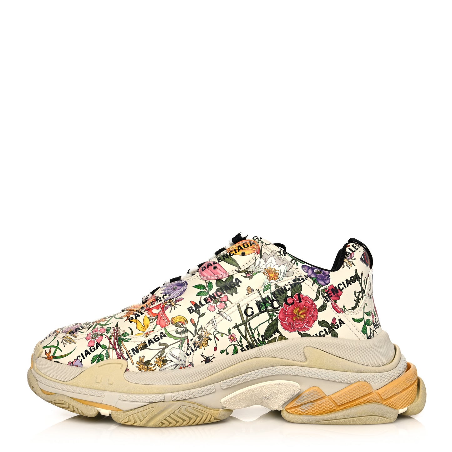 X GUCCI Fabric Allover Logo Flora Print Mens Triple S Sneakers 45 Multicolor White