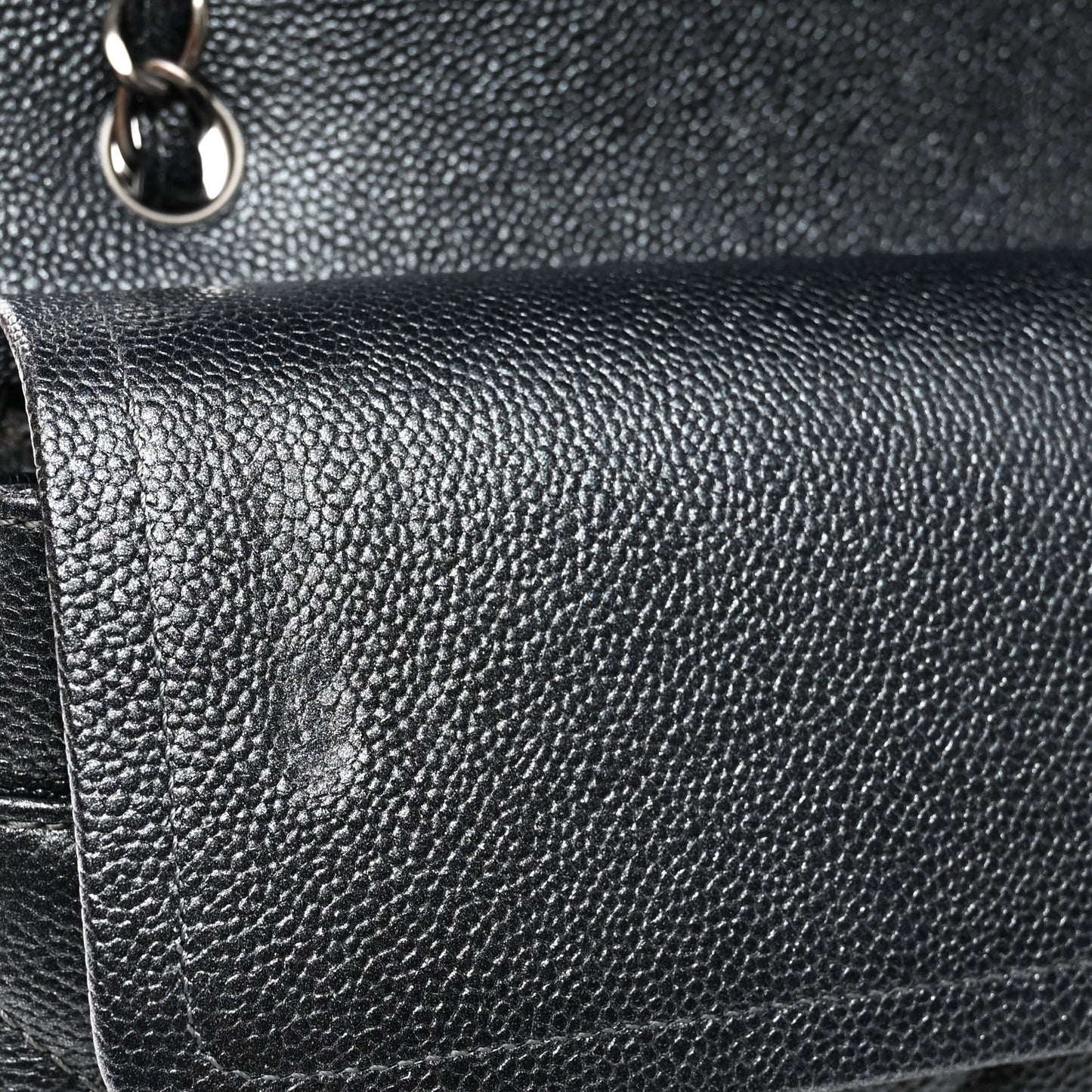 Metallic Caviar Quilted Jumbo Double Flap Dark Grey