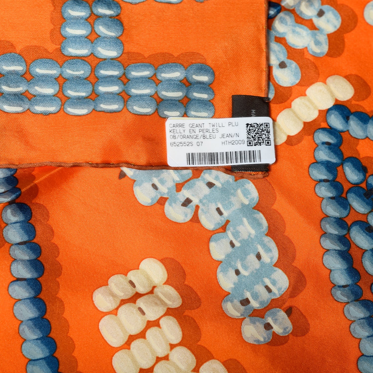 Hermes Silk Kelly En Perles Wash Scarf 140 Orange Blue Jean 4 of 5