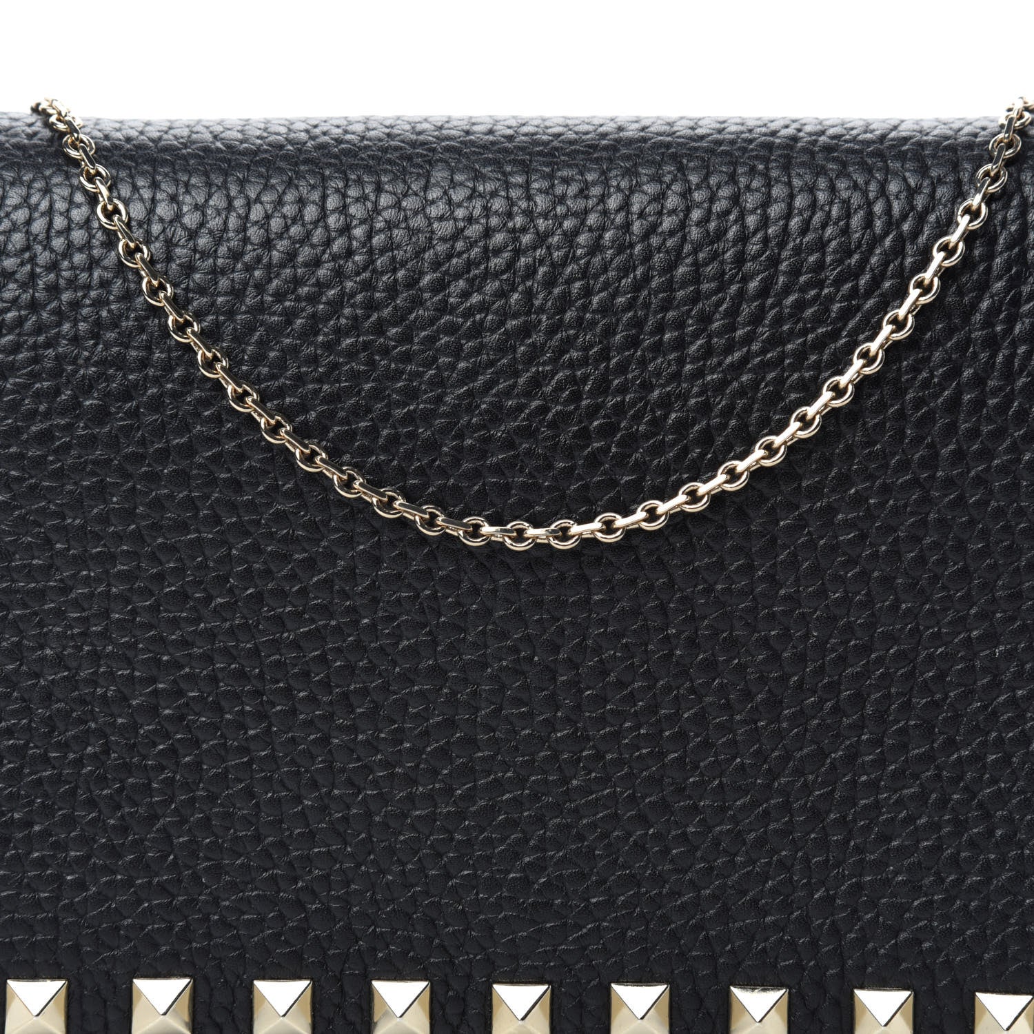 Valentino Garavani Pebbled Calfskin Rockstud Wallet on Chain Black 11 of 11