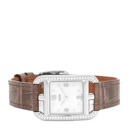 Hermes Stainless Steel Alligator Diamond Bezel Mother of Pearl 23mm Cape Cod Quartz Watch Gris Elephant 2 of 5