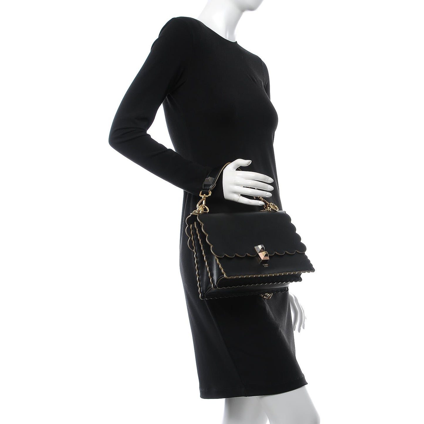 Vitello Liberty Scalloped Studded Kan I Shoulder Bag Black