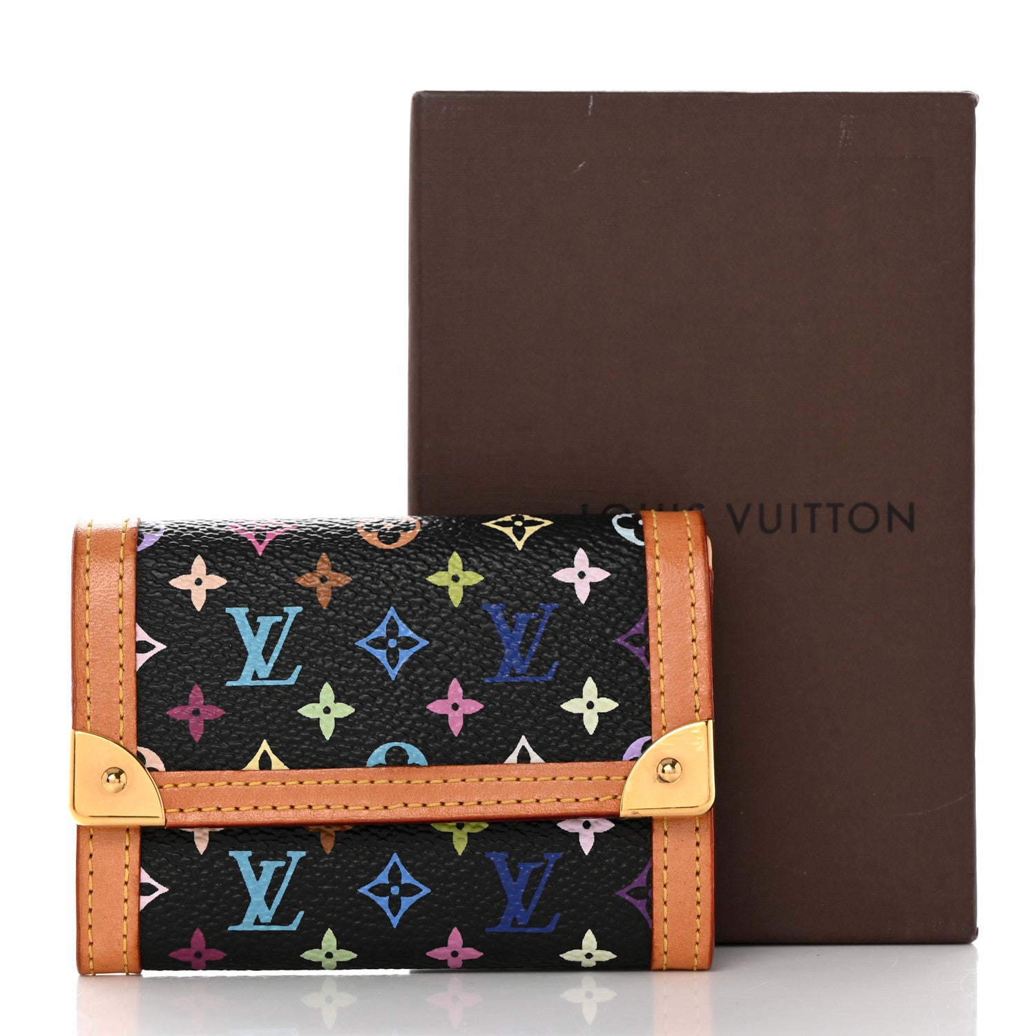 Louis Vuitton Monogram Multicolor Porte-Monnaie Plat Coin Purse Black 7 of 7