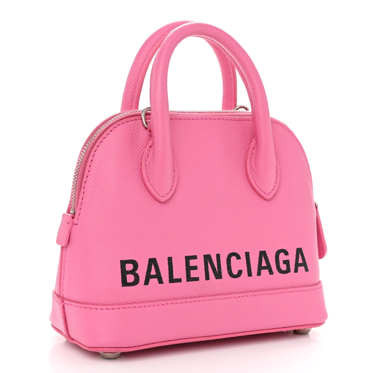 Signature Grained Calfskin Logo XXS Ville Top Handle Bag Rose Bubblegum Black