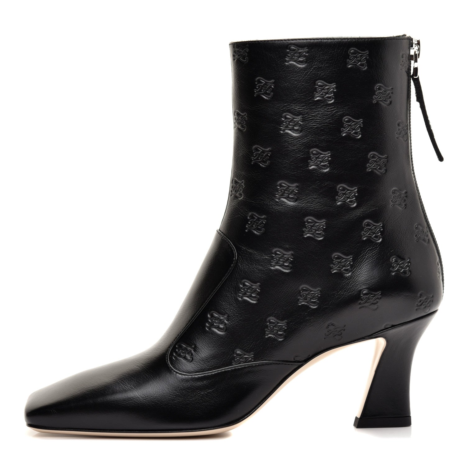 Fendi Vitello Karligraphy Embossed FFreedom Ankle Boots 37 Black 1 of 8