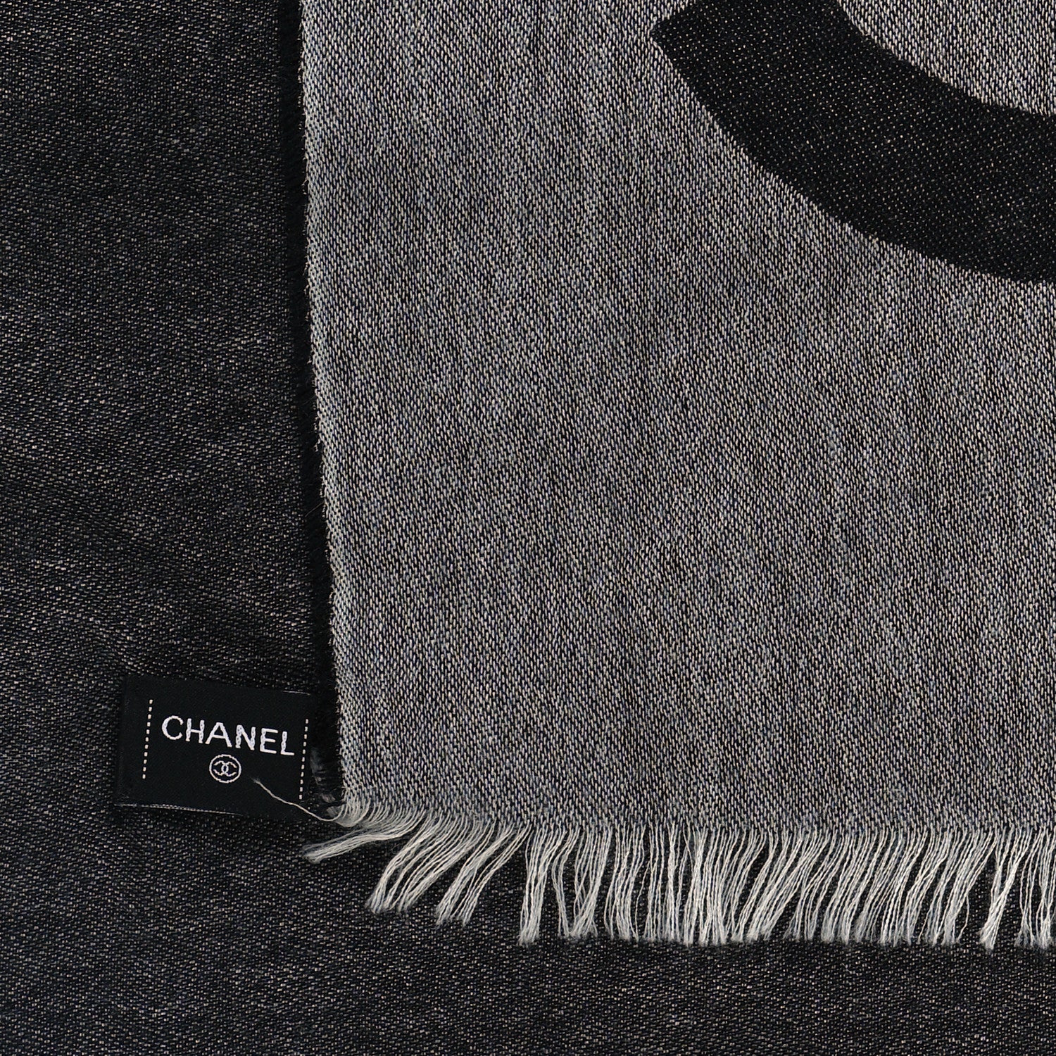 Chanel Cashmere CC Logo Stole Navy Grey 2 of 3