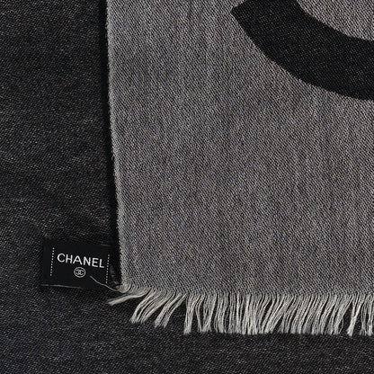 Chanel Cashmere CC Logo Stole Navy Grey 2 of 3