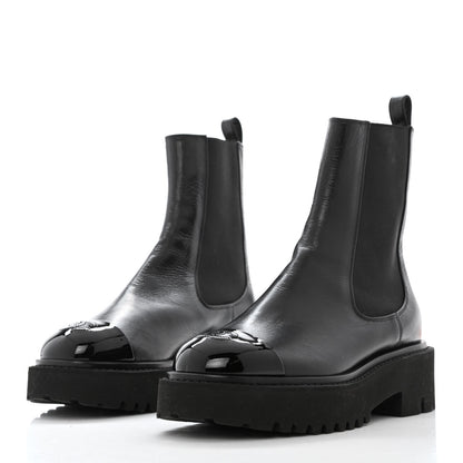 Chanel Crumpled Calfskin Patent Cap Toe Short Boots 36.5 Black 3 of 9