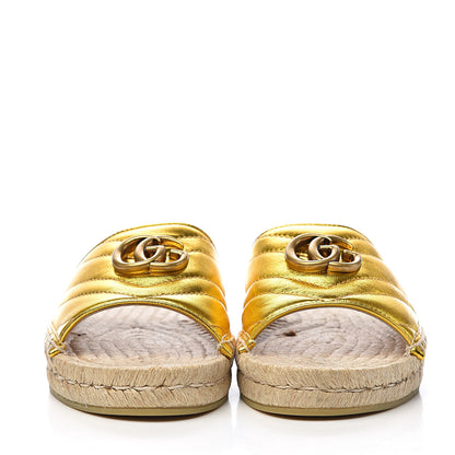 Gucci Metallic Nappa Matelasse GG Marmont Espadrille Slide Sandals 38.5 Oro 2 of 12