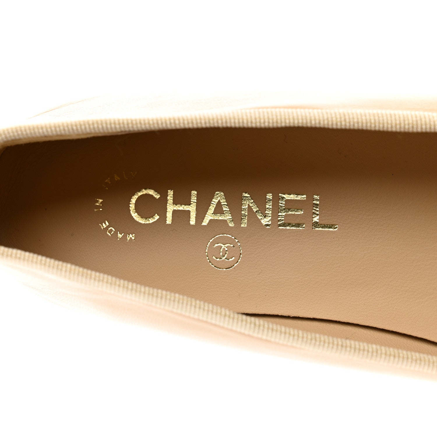 Chanel Lambskin Cap Toe CC Ballerina Flats 37.5 Beige Black 7 of 9