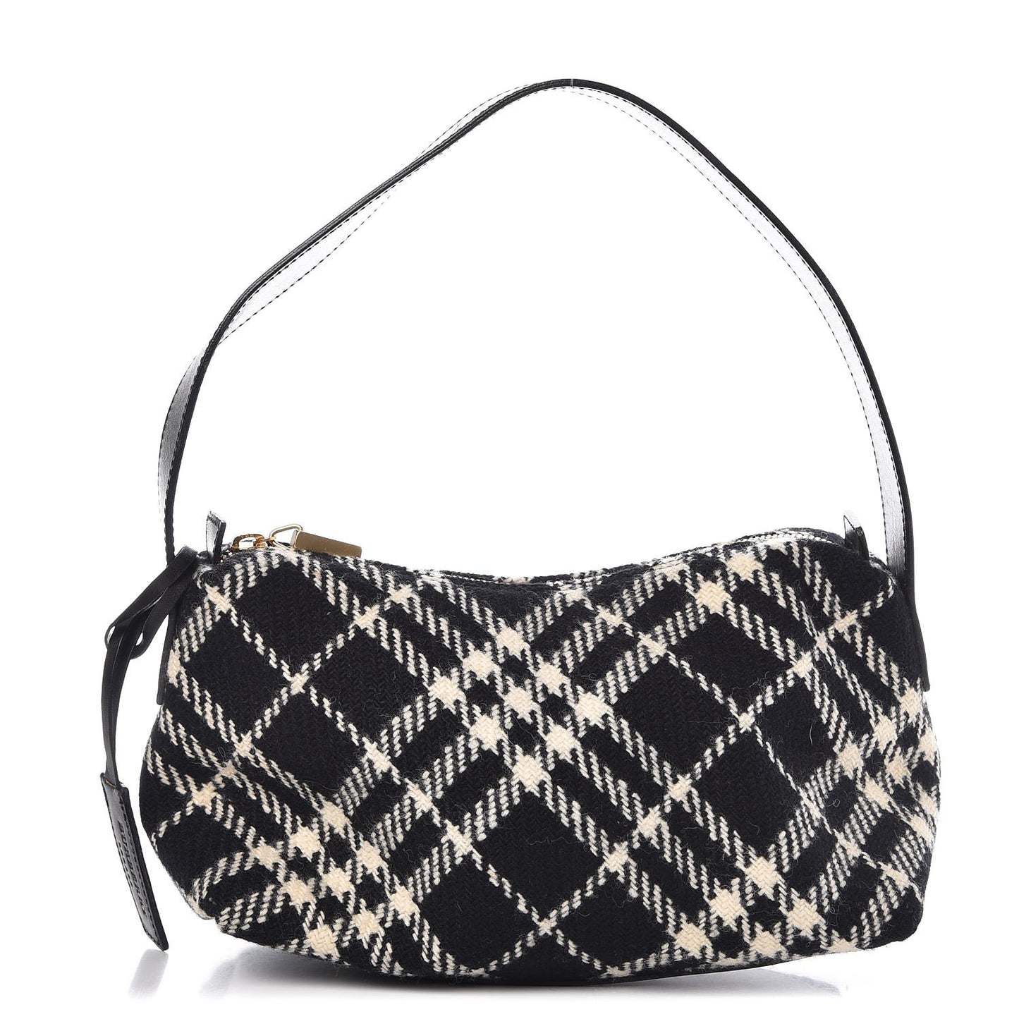 Wool Plaid Check Small Shoulder Bag Black
