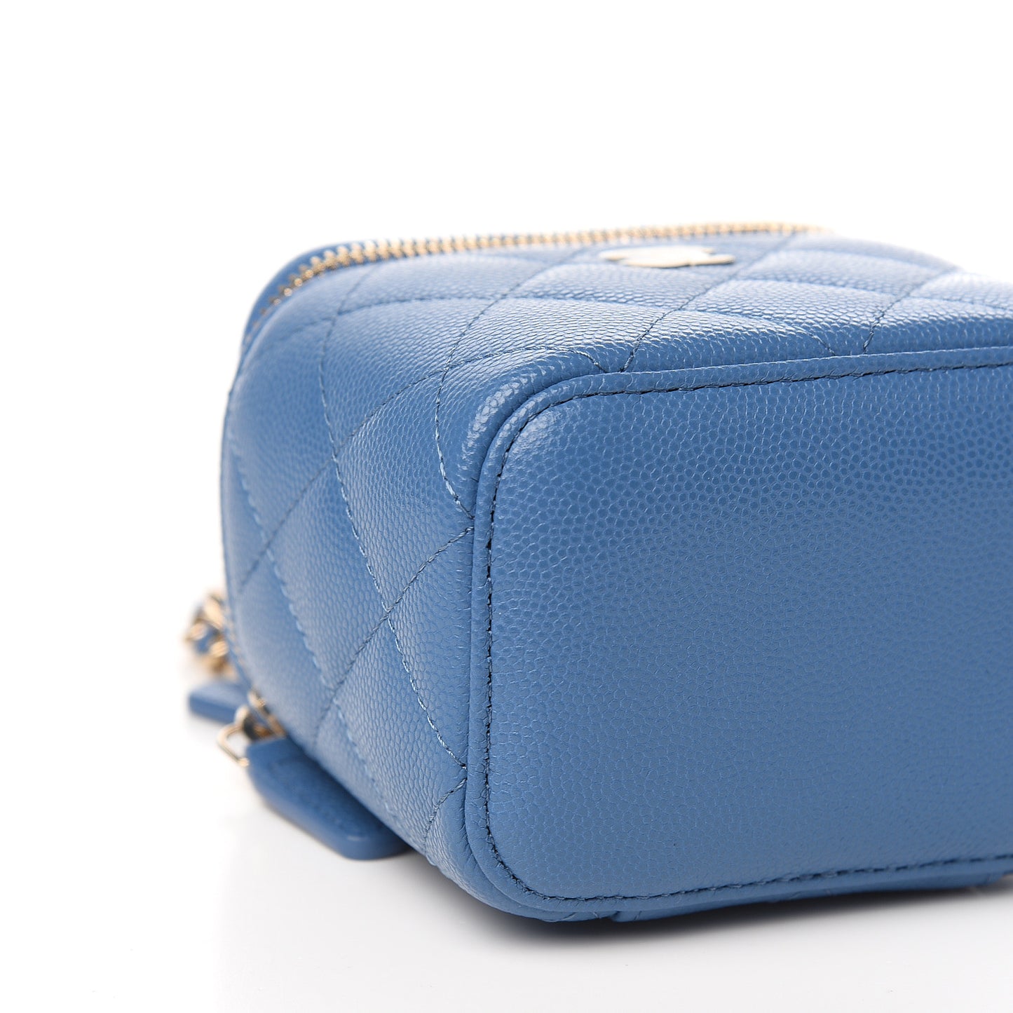 Caviar Quilted Mini Vanity Case With Chain Blue