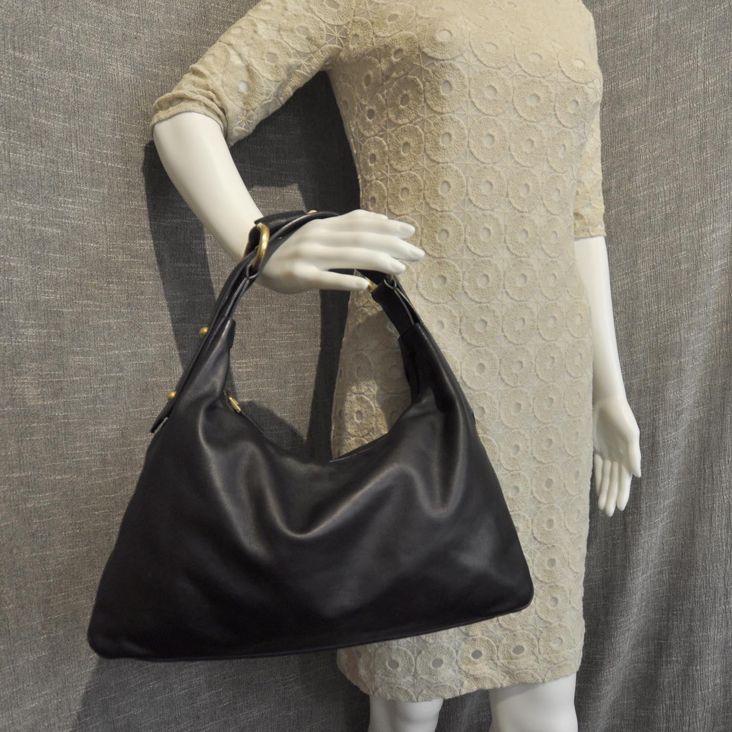 Gucci Leather Medium Horsebit Chain Hobo Black 2 of 8