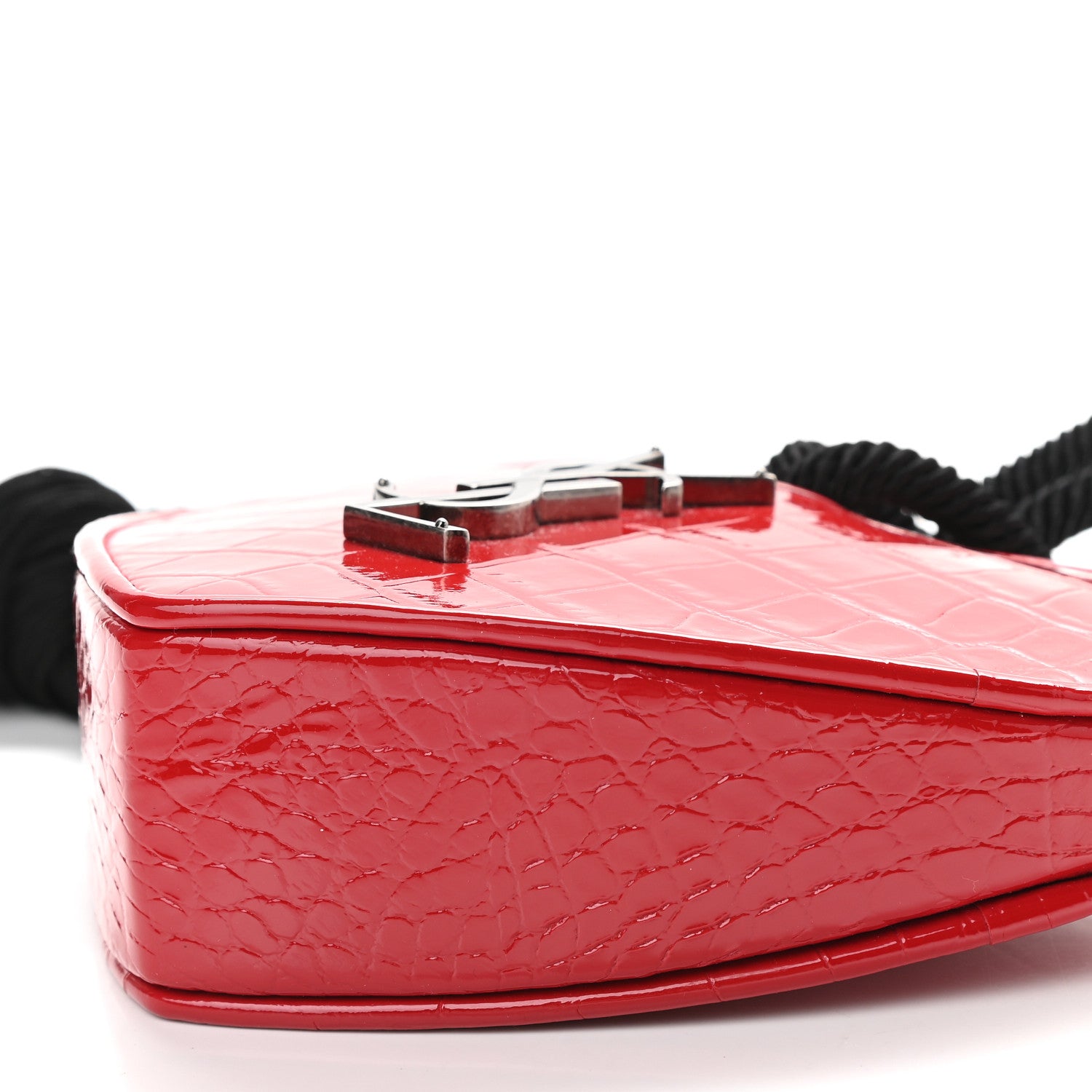 Saint Laurent Patent Crocodile Embossed Sac Coeur Heart Shaped Clutch Red 8 of 8