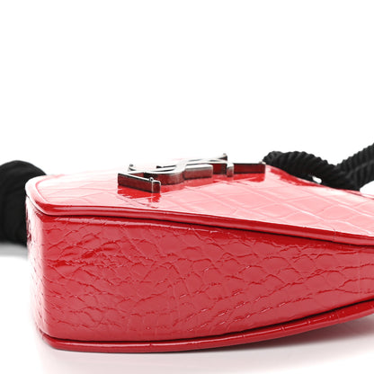 Saint Laurent Patent Crocodile Embossed Sac Coeur Heart Shaped Clutch Red 8 of 8