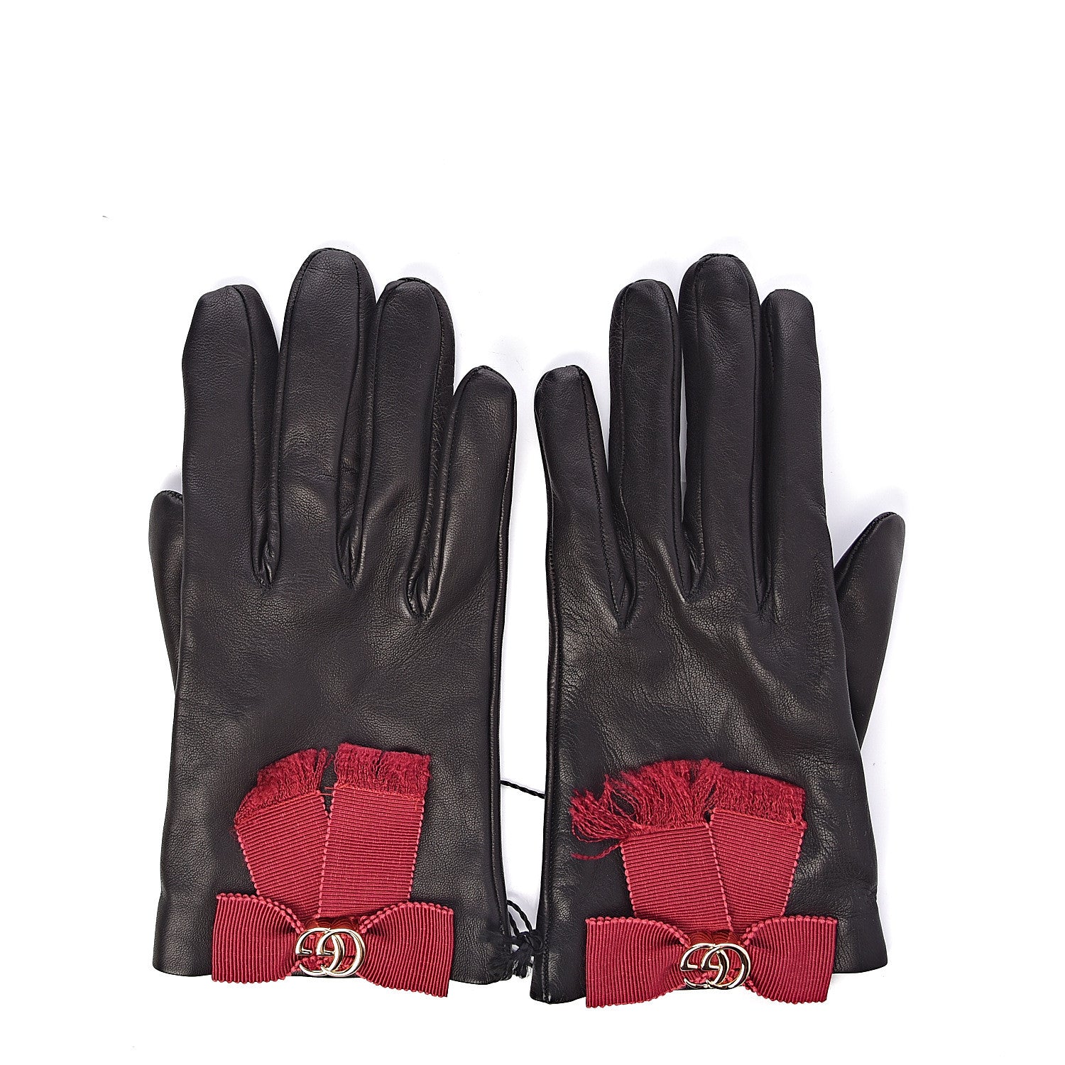 Gucci Nappa GG Bow Gloves 8 Black Pink 1 of 4