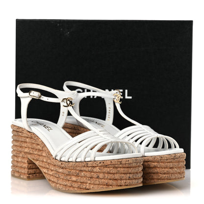 Chanel Patent Goatskin Cork CC Ankle Strap Platform Sandals 40 White 15 of 15