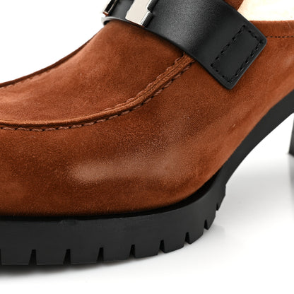 Hermes Suede Goatskin Woolskin Flore 60 Mules 39.5 Brun Amourette Ecru 9 of 10