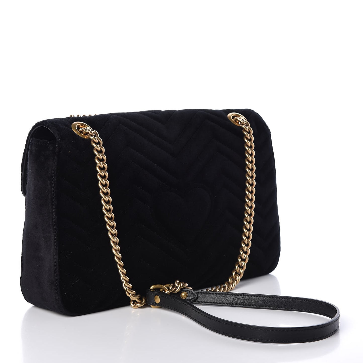 Velvet Matelasse Loved Embroidered Medium GG Marmont Shoulder Bag Black