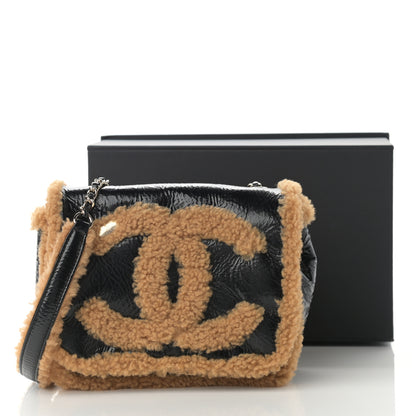 Chanel Shiny Crumpled Sheepskin Shearling CC Mania Flap Bag Black Beige 12 of 12
