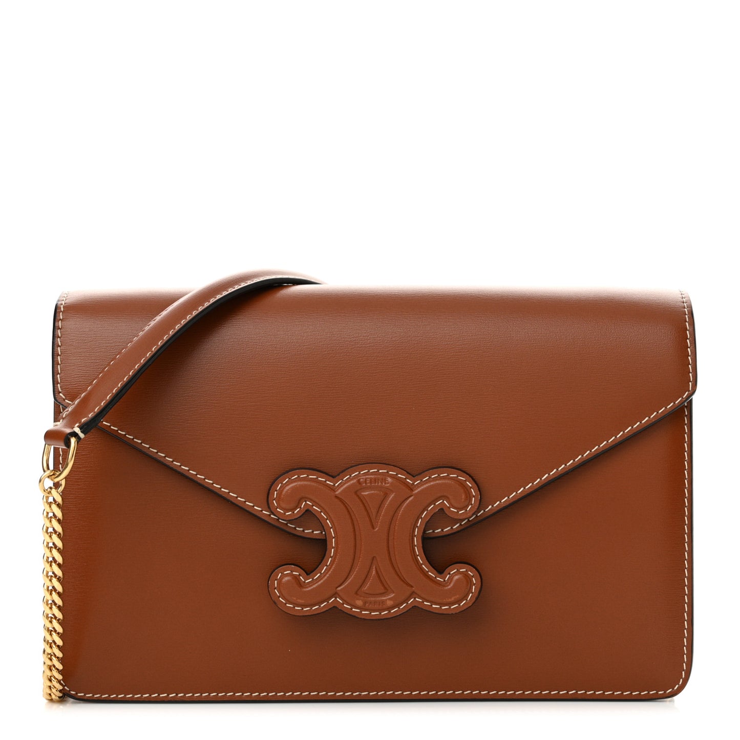 Shiny Calfskin Triomphe Margo Wallet on Chain Gold