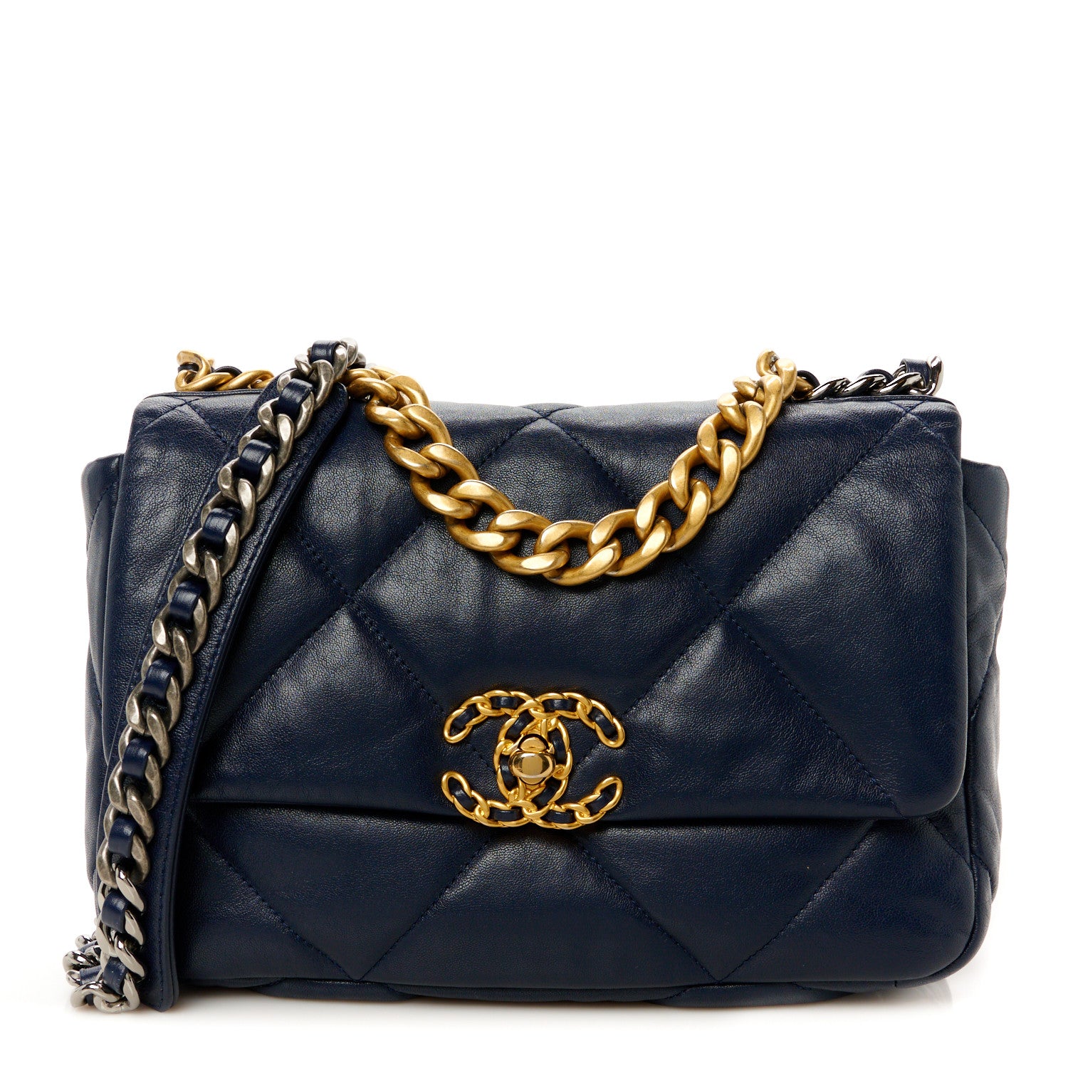 Chanel Goatskin Quilted Medium Chanel 19 Flap Navy Blue 1 of 11