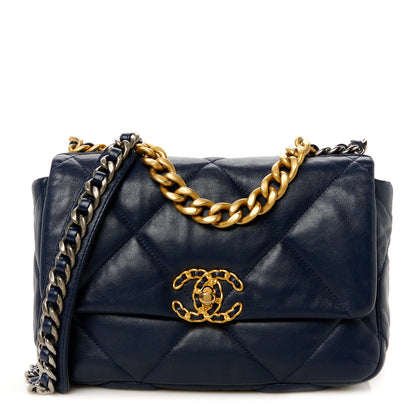 Chanel Goatskin Quilted Medium Chanel 19 Flap Navy Blue 1 of 11