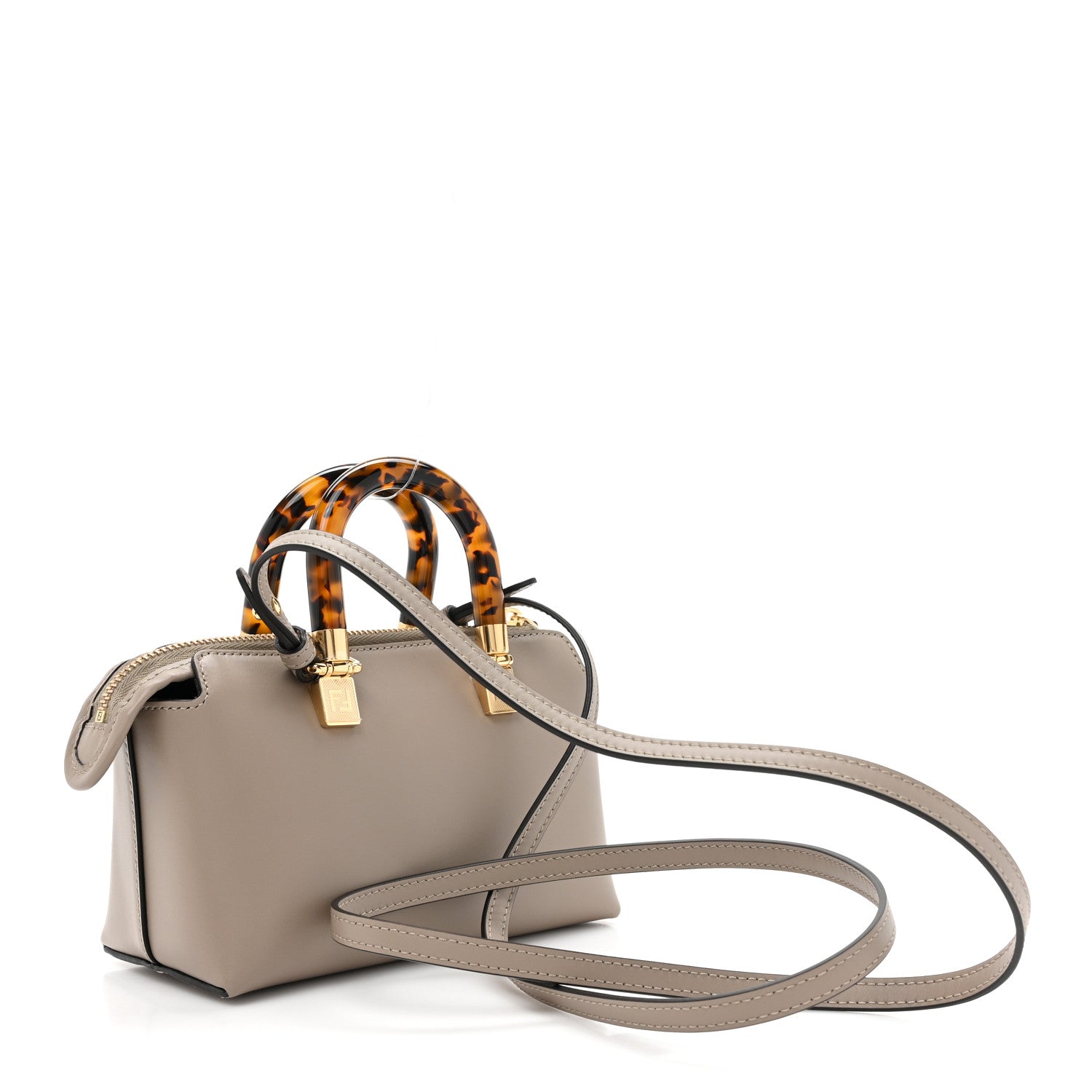 Fendi Vitello King Plexiglass Logo Embossed Mini By The Way Top Handle Boston Bag Tortora 3 of 10