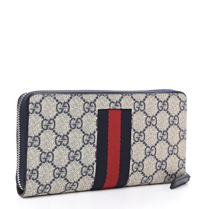 Gucci GG Supreme Monogram Web Zip Around Wallet Beige Blue 2 of 6