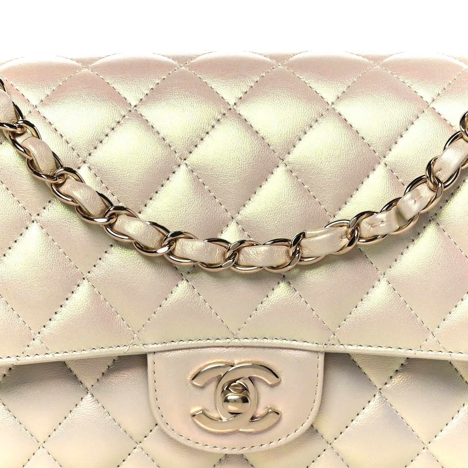 Chanel Iridescent Lambskin Quilted Medium Double Flap Ivory 9 of 11