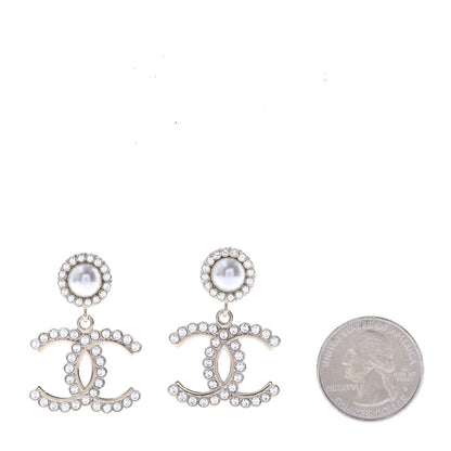 Chanel Crystal Pearl Bow-tiful CC Drop Earrings Gold 2 of 7