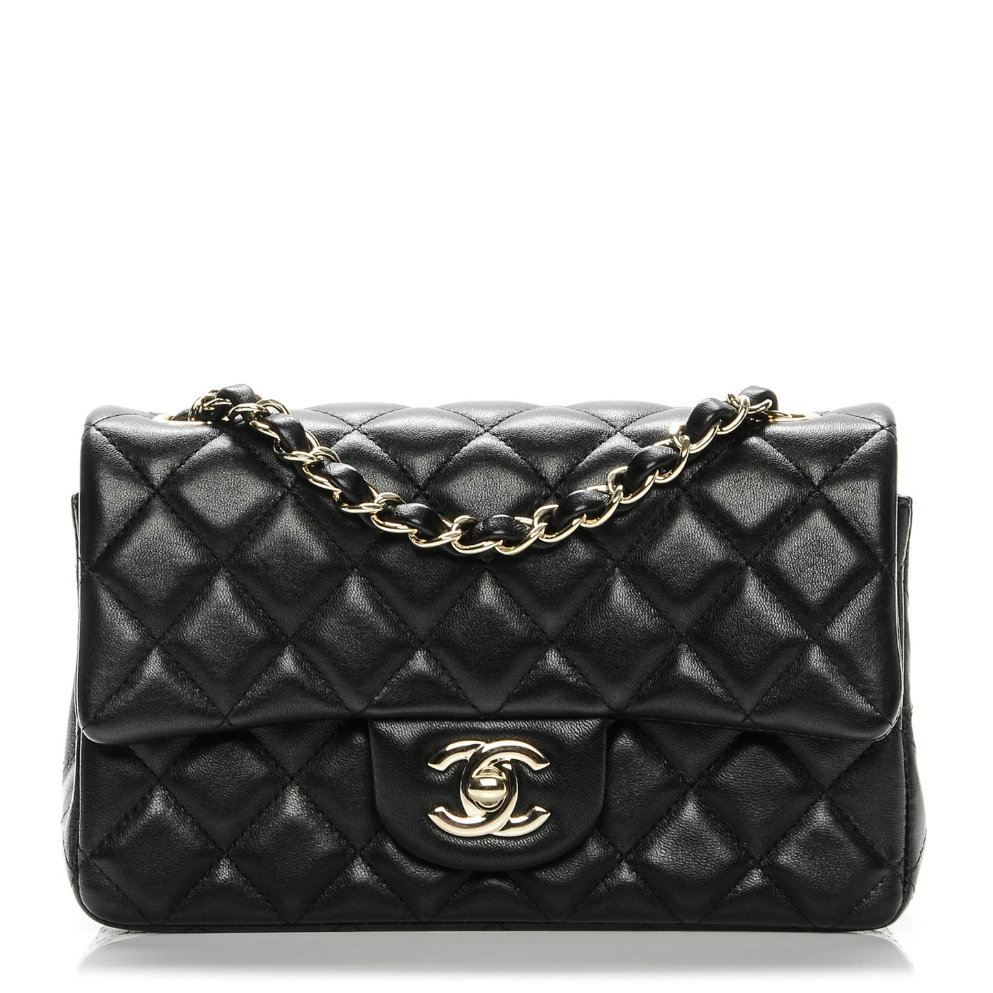 Lambskin Quilted Mini Rectangular Flap Black