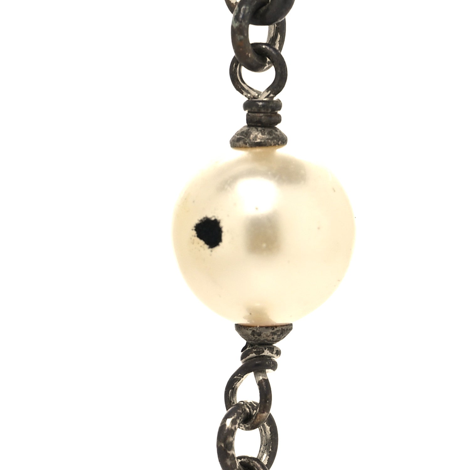 Chanel Crystal Pearl CC Long Necklace Silver 6 of 7