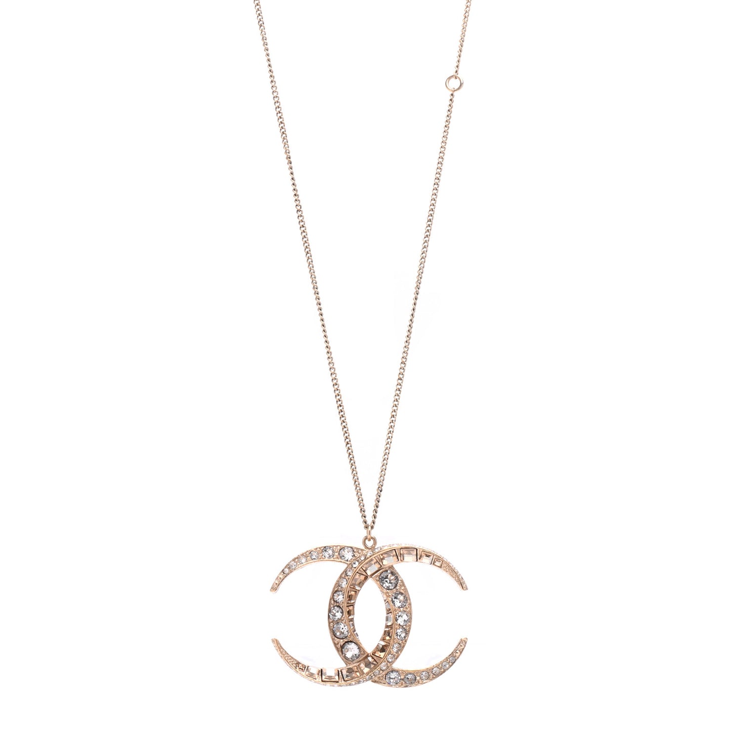 Baguette Crystal Moon CC Necklace Gold
