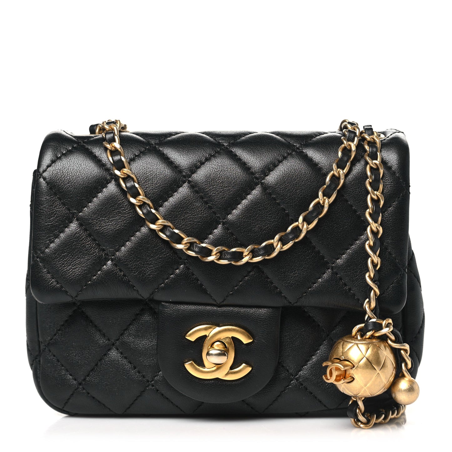 Lambskin Quilted Mini Pearl Crush Flap Black
