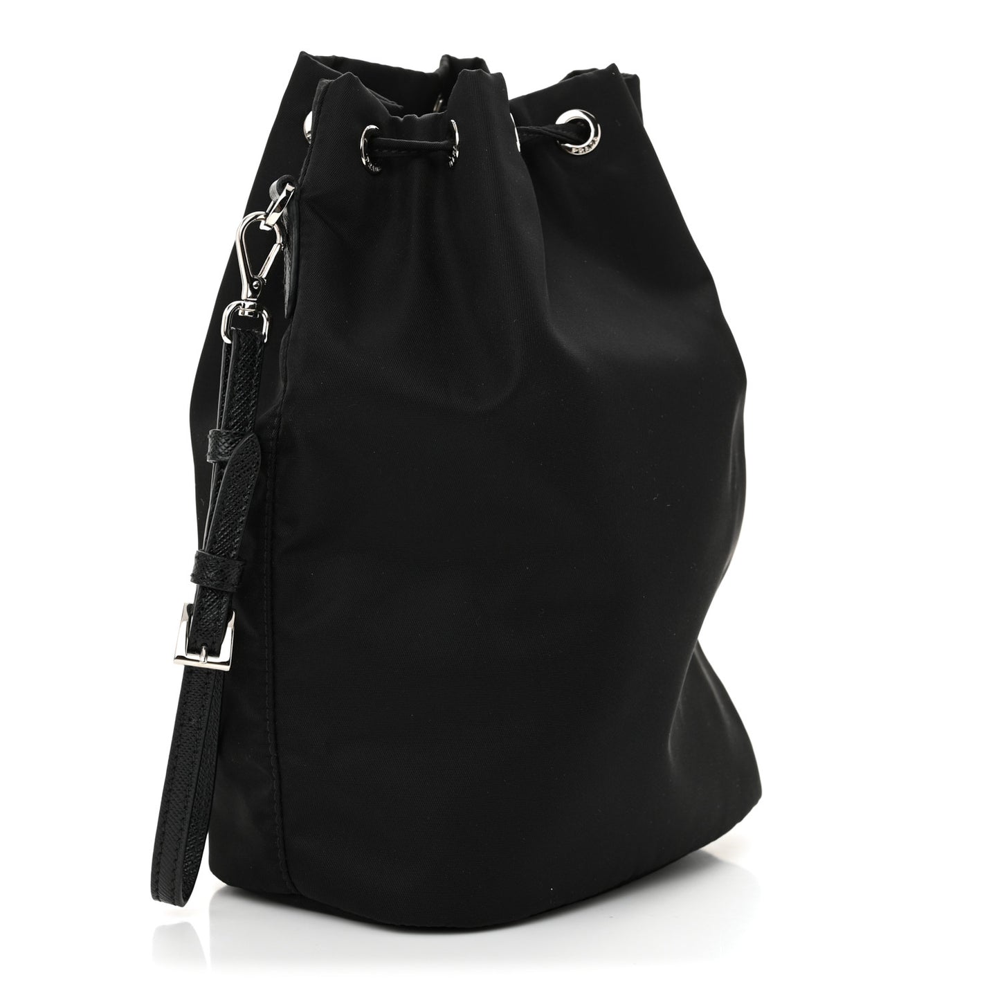 Saffiano Tessuto Nylon Vela Bucket Wristlet Black